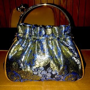 Beautiful blue & gold vintage hand bag